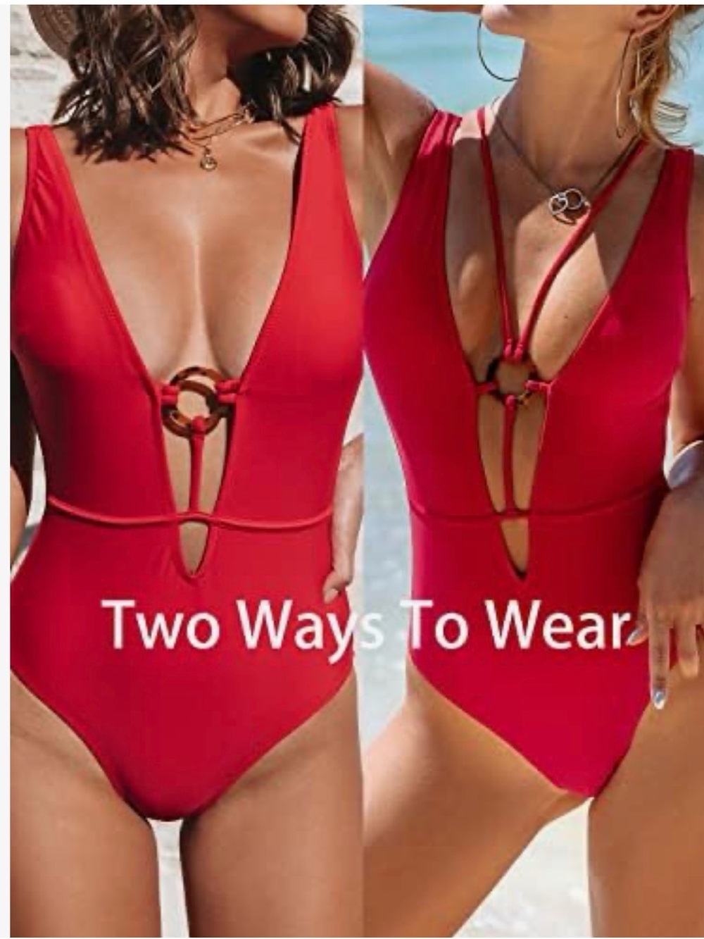 Cupshe Red One-Piece Swimsuit with Ring Detail
